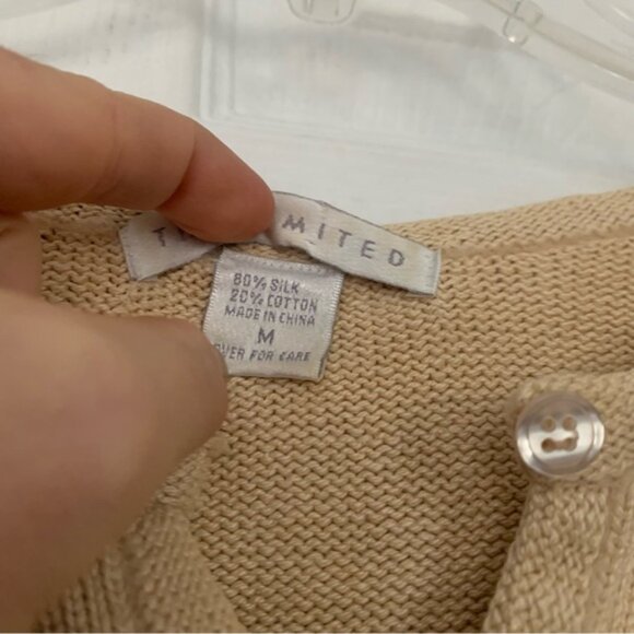 Vintage silk knit Sweater medium pullover notch v-neck cream ivory - Picture 3 of 7